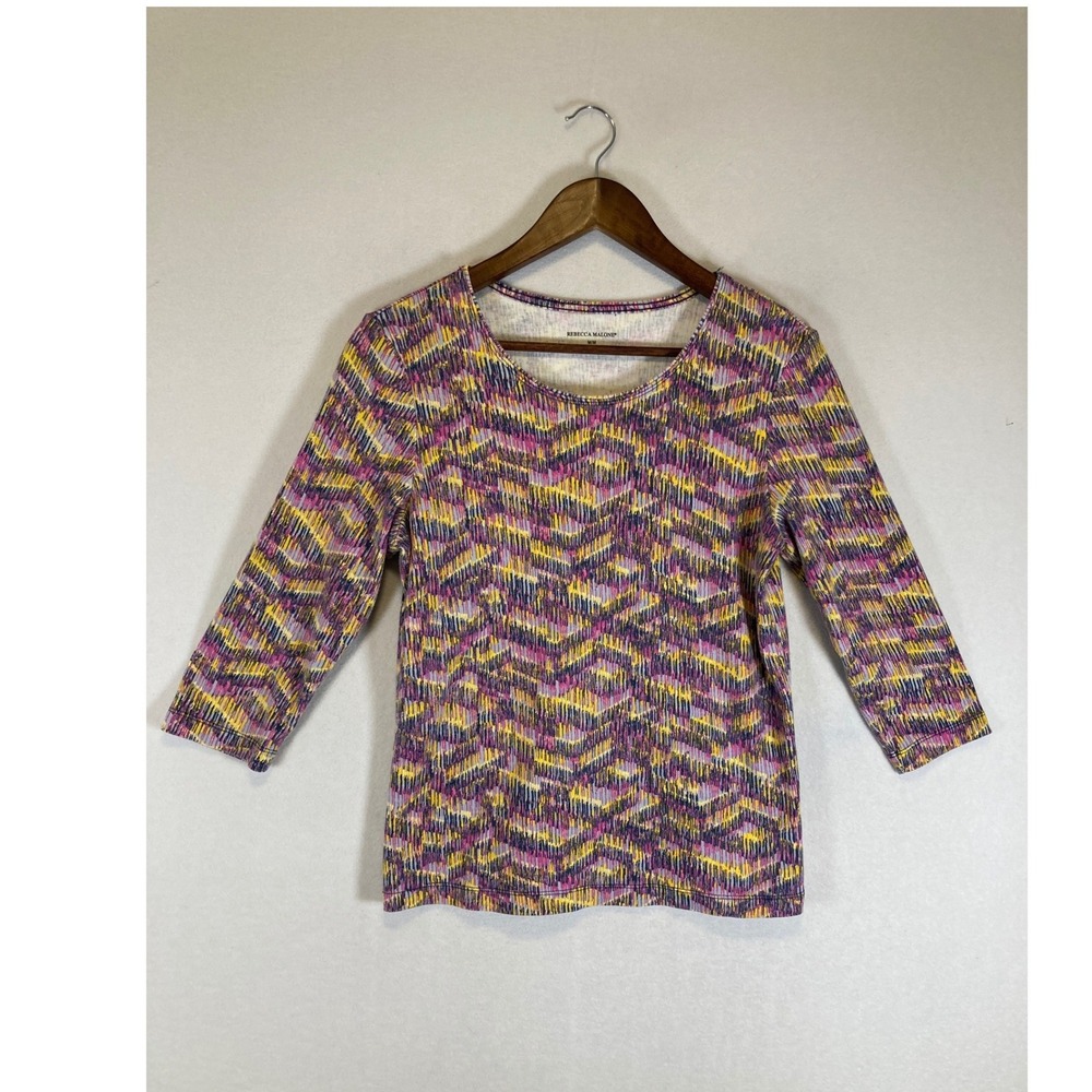 Artistic‎ Rebecca Malone Women Medium Multicolor Geometric 3/4 Sleeve Knit Top
